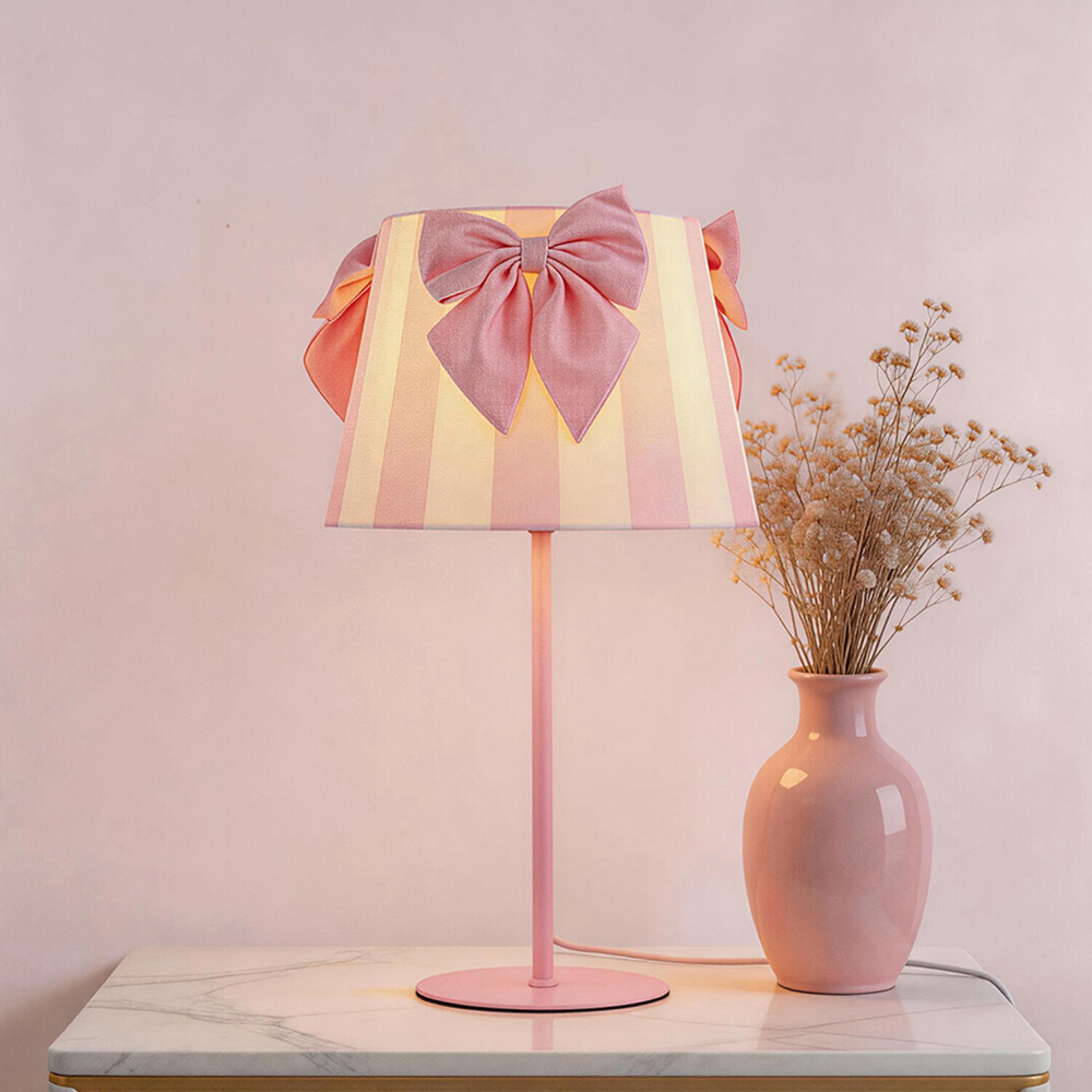 Stripe Bow Table Lamp Pink Image 2