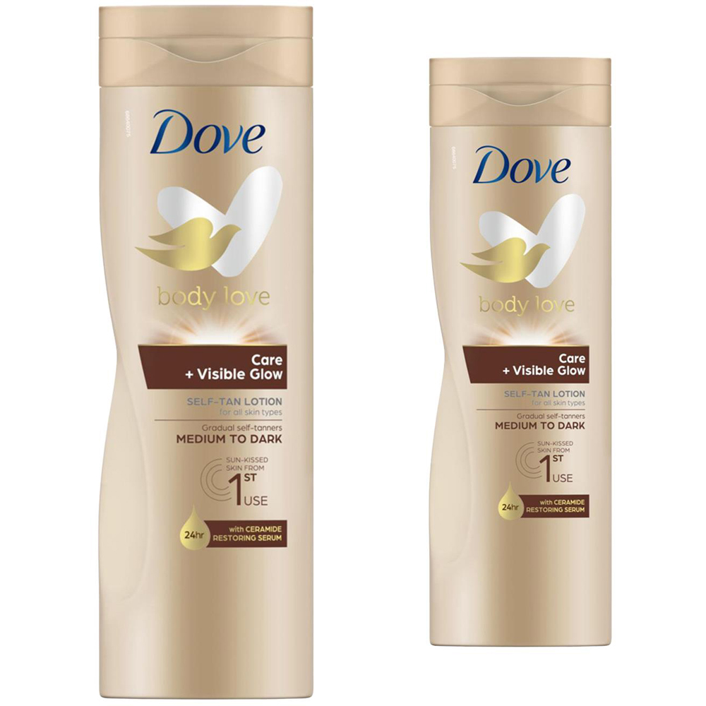 Dove Visible Glow and Care Medium to Dark Self Tan Lotion 400ml 2 Pack Image 1