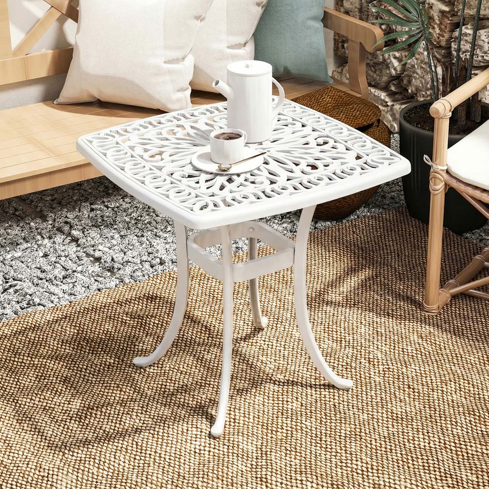 Outsunny White Aluminium Garden Side Table with Umbrella Hole Image 4