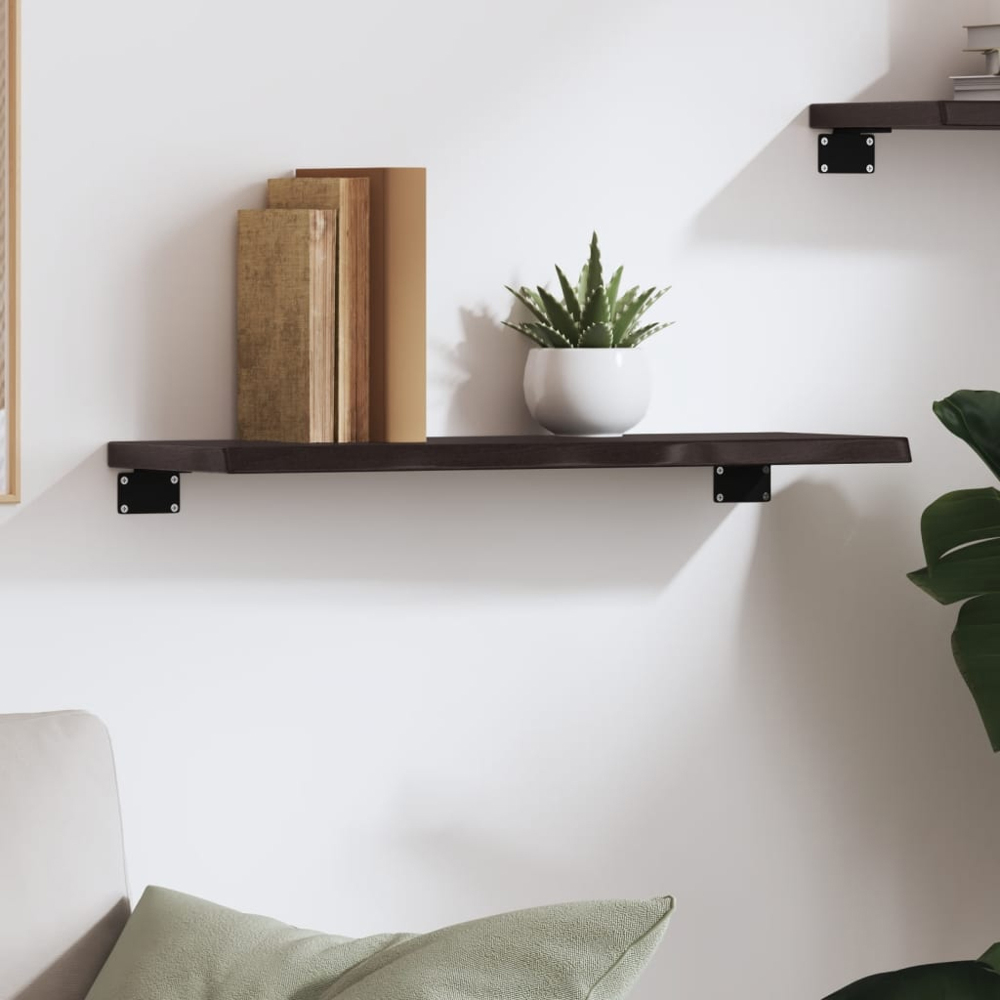 vidaXL 60cm Dark Brown Treated Solid Oak Wood Floating Wall Shelf Image 2