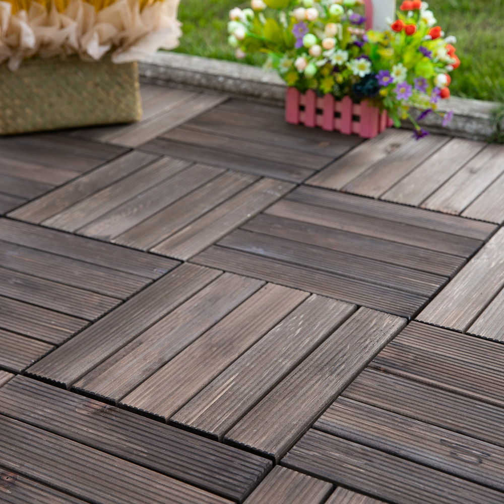 Outsunny Charcoal Grey Solid Wood Interlocking Deck Tiles 30 x 30cm 27 Pack Image 2