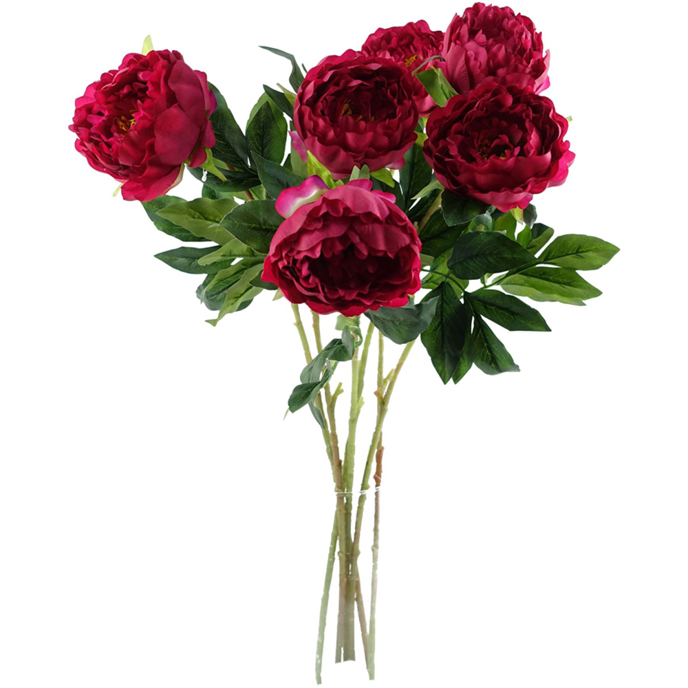 Leaf Dark Pink Peony Single Stem Artificial Flower 2.6ft 6 Pack Image 1