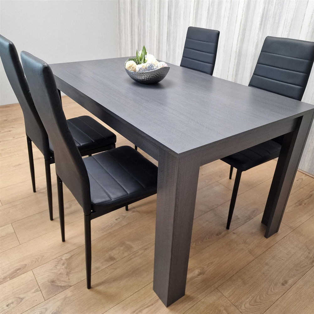 Kosy Koala 4 Seater Faux Leather Arrow Design Dining Set Black and Dark Grey Image 3