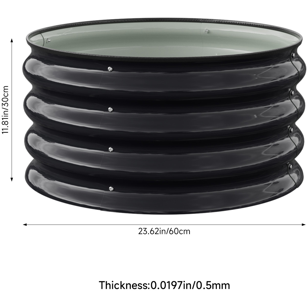Living and Home Black Round Metal Raised Garden Bed with Open Bottom 60 x 30cm Image 8