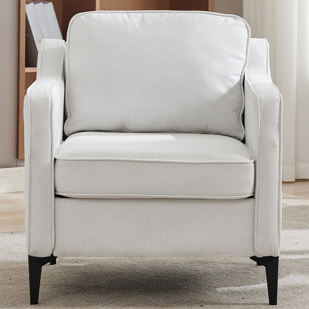 Living and Home Beige White Linen Sofa Chair Image 8
