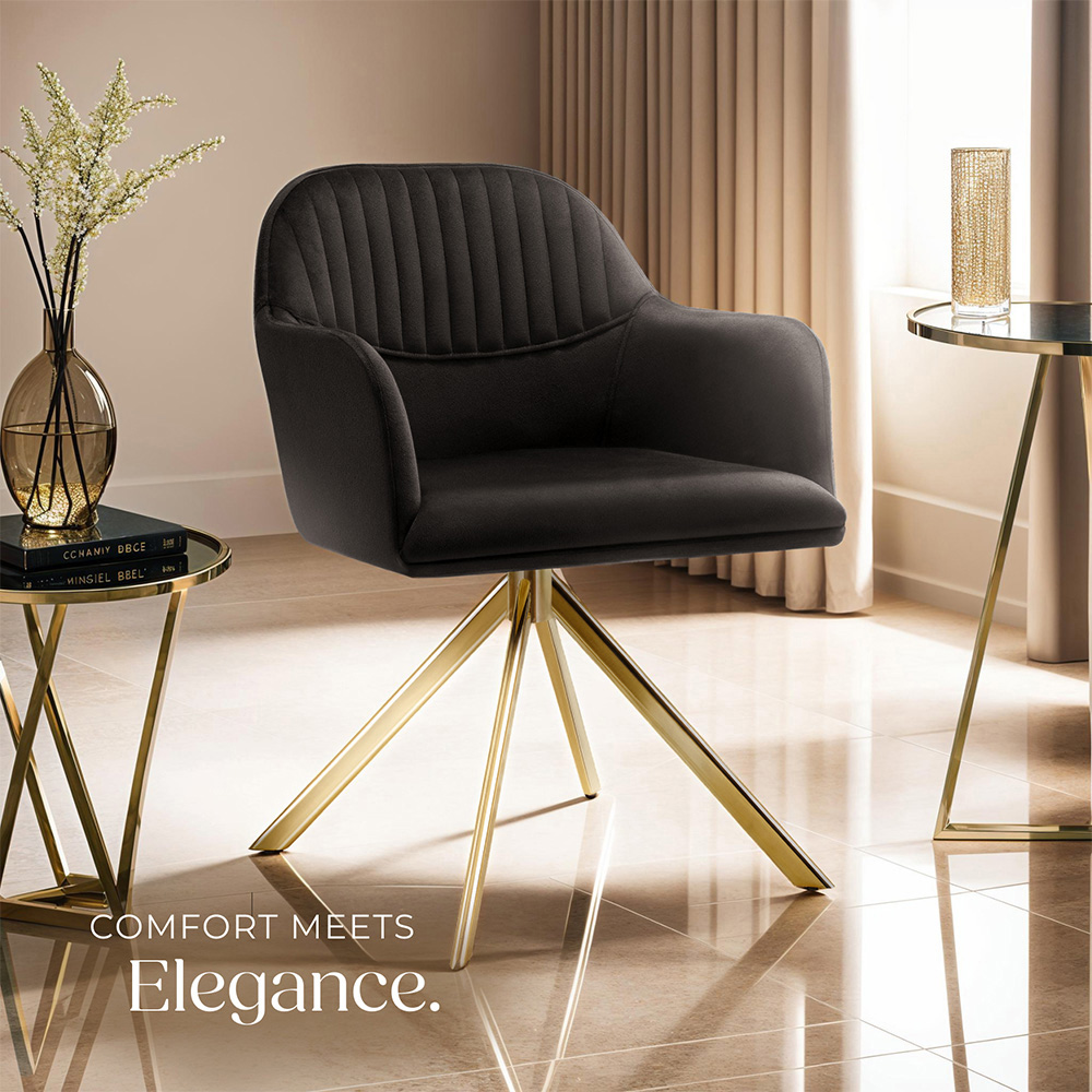 tectake Black Gold Velvet Fabric Swivel Armchair Image 4