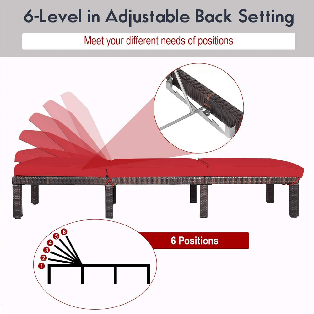 Costway Red Rattan Sun Lounger with Adjustable Backrest Image 8