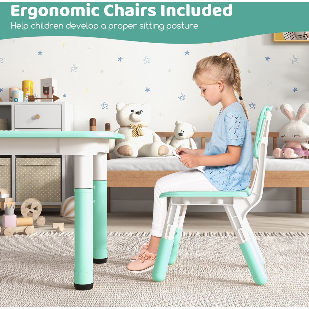 Costway Green 4 Seater Kids Table and Chair Set with Graffiti Desktop Image 3