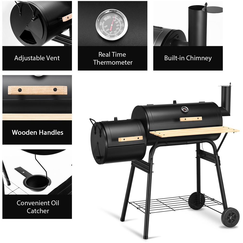 Costway Charcoal BBQ Grill with Wheels and Shelves Image 7