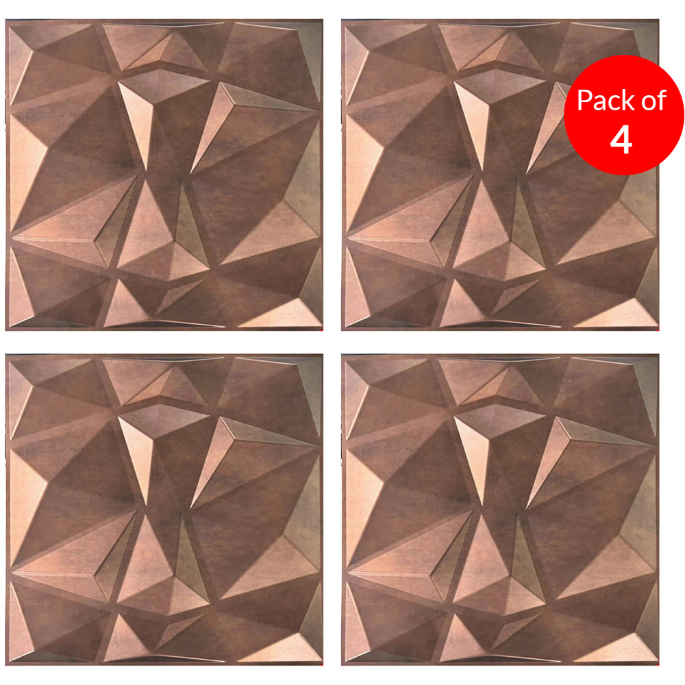 Britwall 3D Red Copper Rust Faceted Diamond PVC Wall Panel 500 x 500 x 1mm 4 Pack Image 3