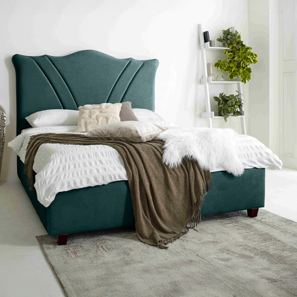 Eleganza Amaya Single Green Arlington Fabric Bed Frame with Curved Headboard Image 1