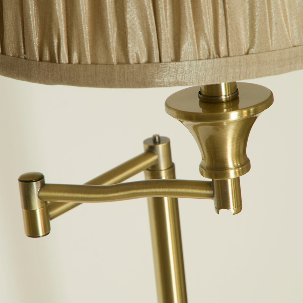Lighting Collection Meyer Pleated Fabric Shade Swing Arm Antique Brass Floor Lamp Image 4