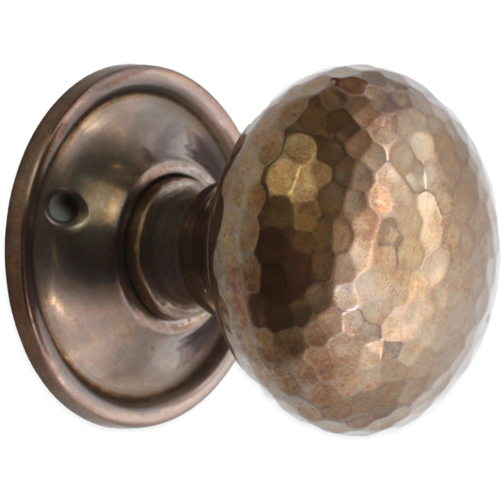 Spira Brass Antique Hammered Mushroom Rim and Mortice Door Knob 2 Pack Image 3