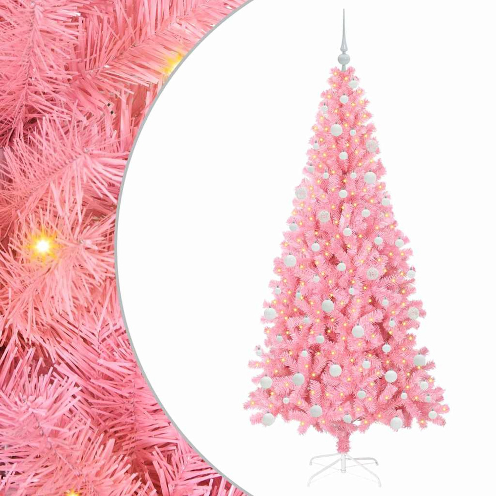 vidaXL Pre-Lit White Baubles Pink Artificial Christmas Tree 6ft Image 2