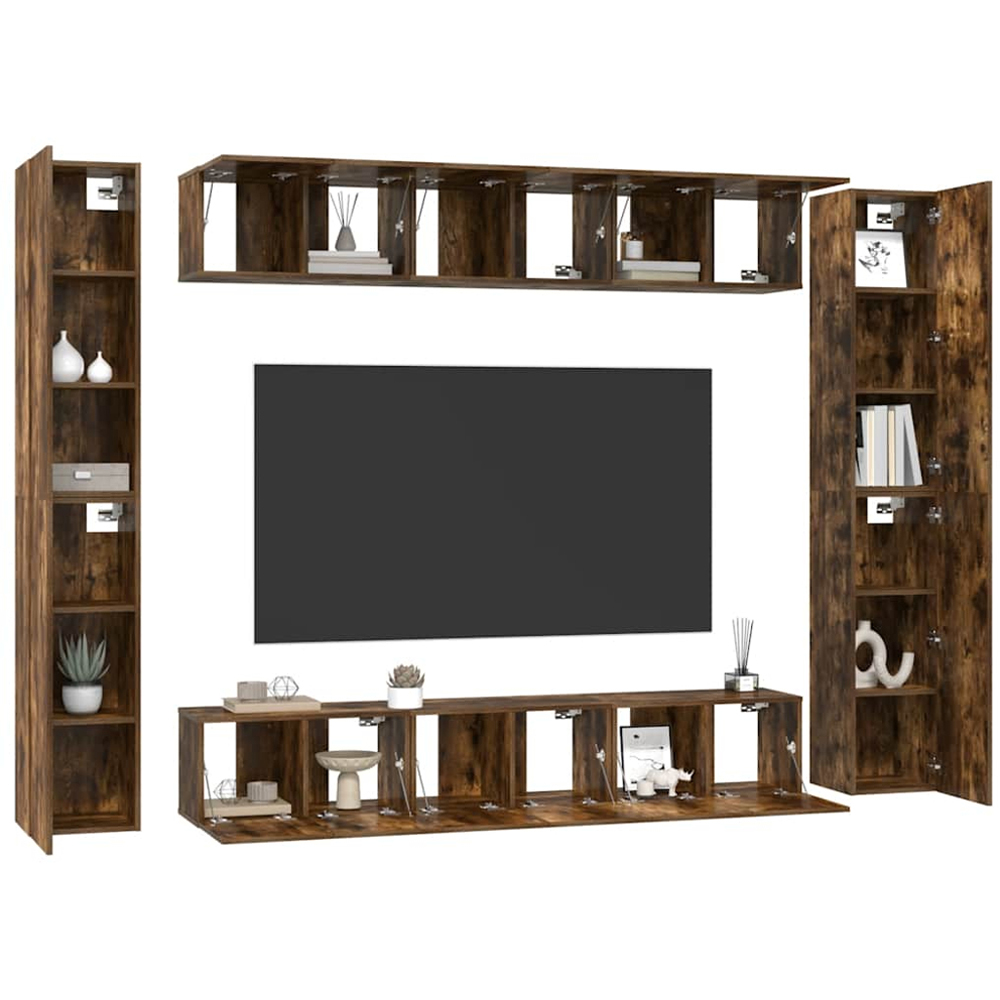vidaXL 24 Door Smoked Oak Wall Mounted TV Cabinet 10 Piece Image 4