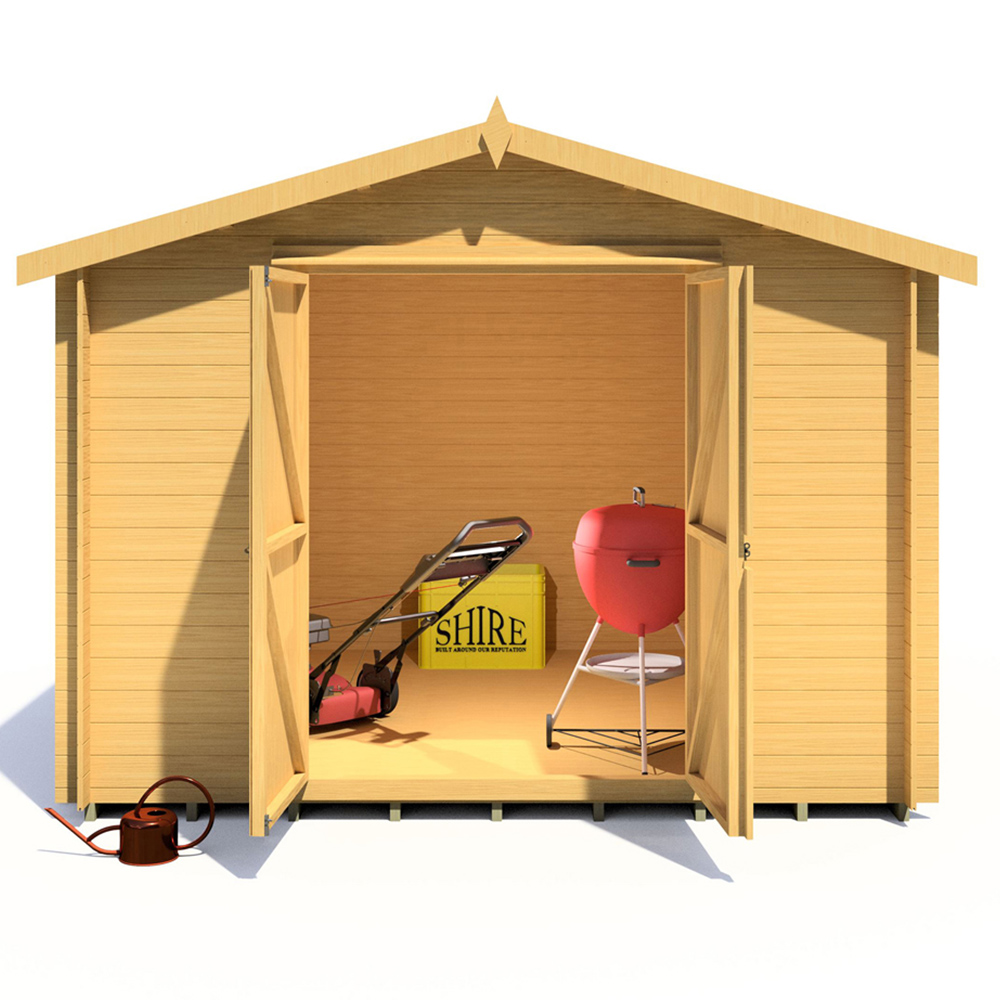 Shire Bradley 10 x 10ft Double Door Pressure Treated Wooden Log Cabin Image 3