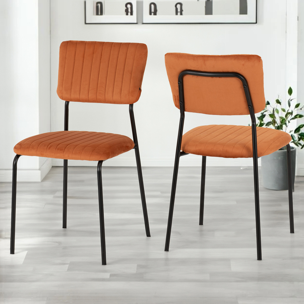 Seconique Sheldon Set of 4 Burnt Orange Velvet Fabric Dining Chair Image 1