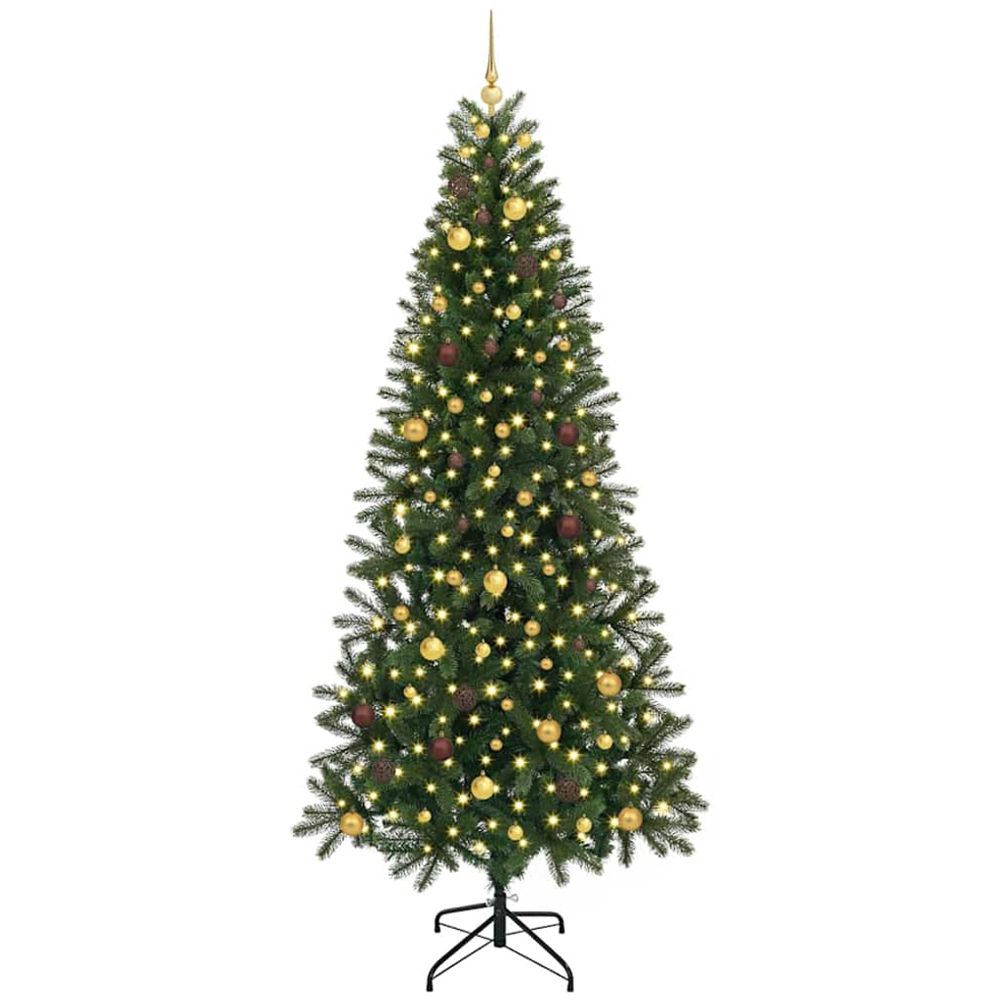 vidaXL Pre-Lit Gold and Bronze Baubles Green Artificial Christmas Tree 8ft Image 1