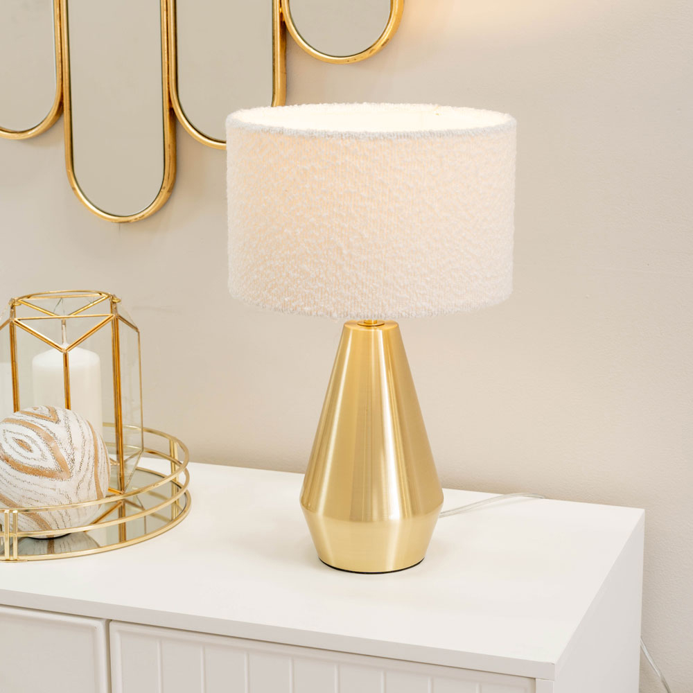 ValueLights Jax Cream Boucle Shade Antique Brass Touch LED Table Lamp Image 2