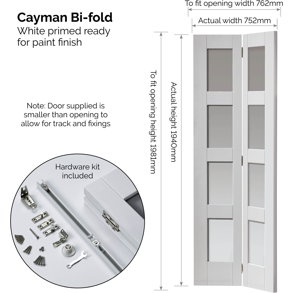 JB Kind Cayman Shaker White Glazed Bi-Fold Internal Door 1981 x 762mm Image 5