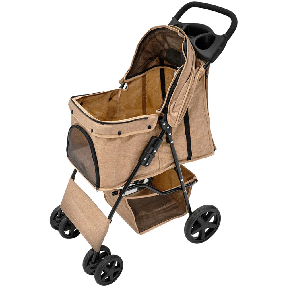 Monstershop Woven Beige Pet Stroller with Rain Cover Image 1