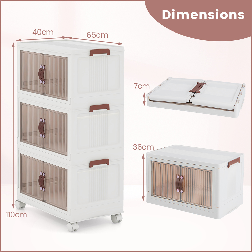 Costway 3 Tier White Stackable Storage Boxes with Lid Image 9