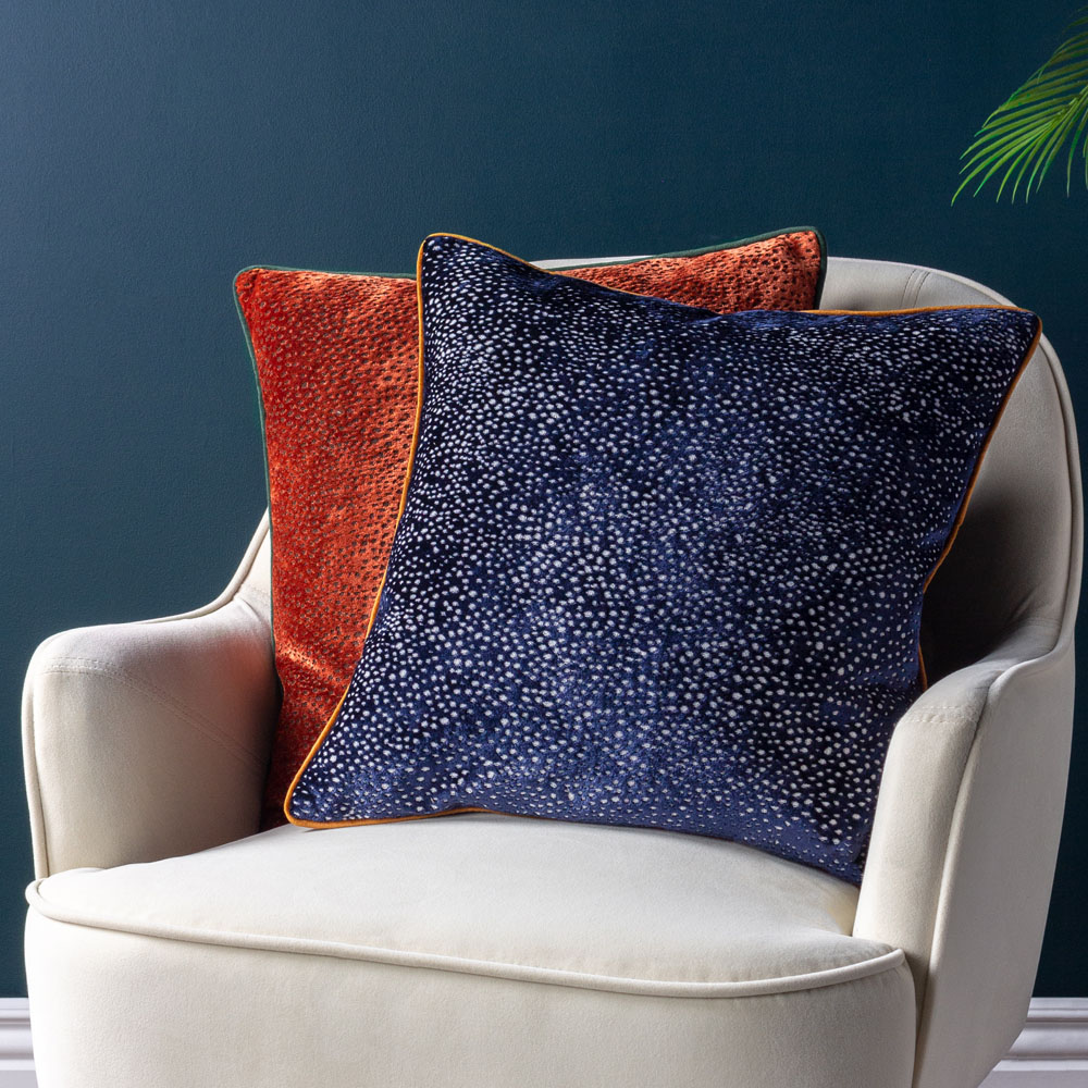 Paoletti Estelle Navy and Ginger Spotted Cushion Image 2