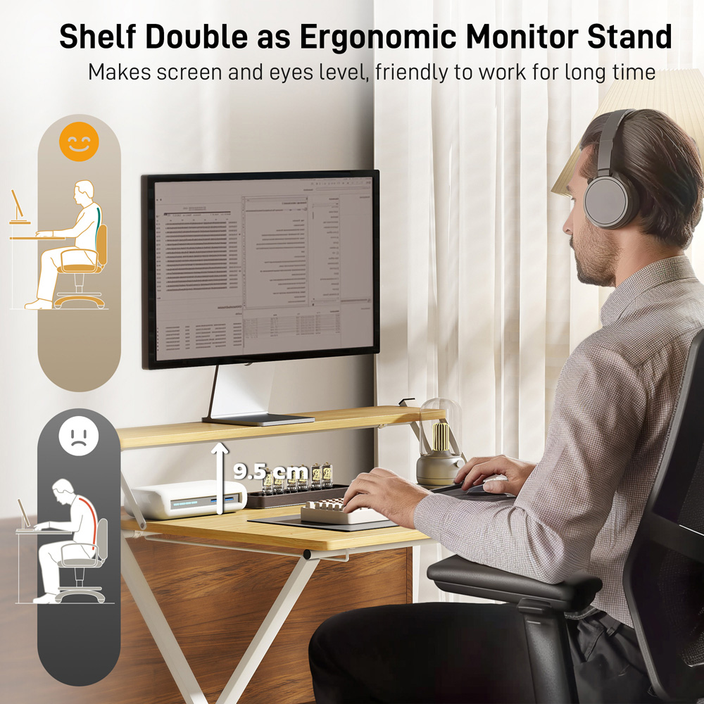 HOMCOM 2 Shelf Maple Wood Effect Foldable Desk Image 6
