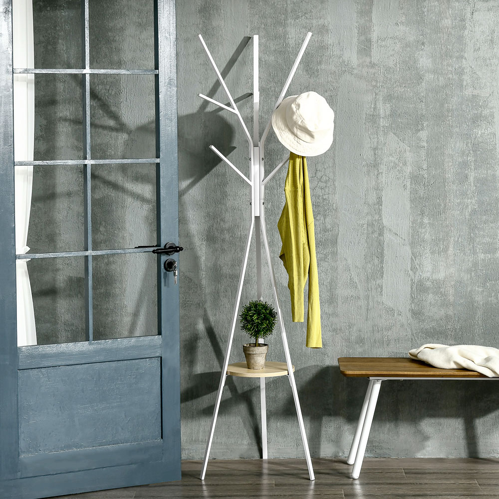 HOMCOM White Free Standing Metal Coat and Hat Hanger 180cm Image 2