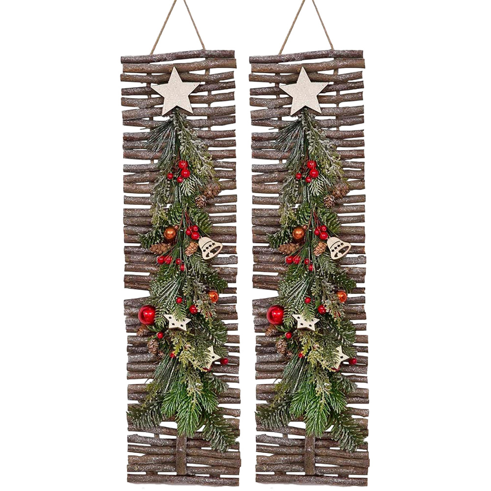 Shatchi Twig Wall Christmas Tree Hanging Decoration 60 x 16cm Image 1
