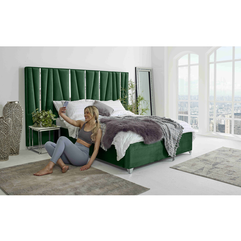 Eleganza Mila Double Green Plush Velvet Bed Frame with Lined Headboard Image 8