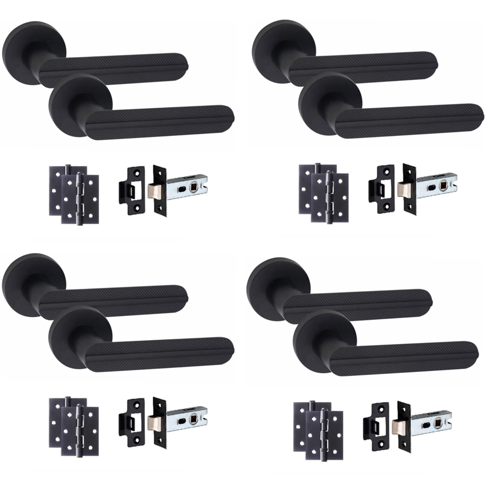 Golden Grace Matt Black Modern Lima Door Handle Set 4 Pack Image 1