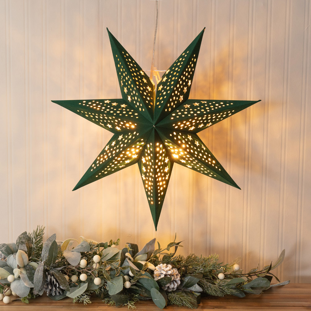 ValueLights Green Velvet Pin Up Plug In Paper Star Light 45cm Image 7