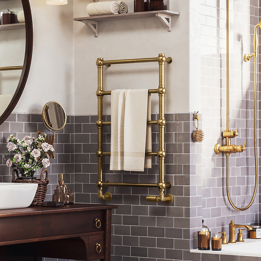 Terma Retro 501BTU Brushed Brass Heated Towel Rail 800 x 504mm Image 2