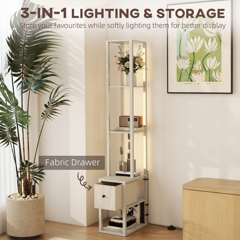 HOMCOM Single Drawer 4 Shelf Oak LED Floor Lamp Image 8