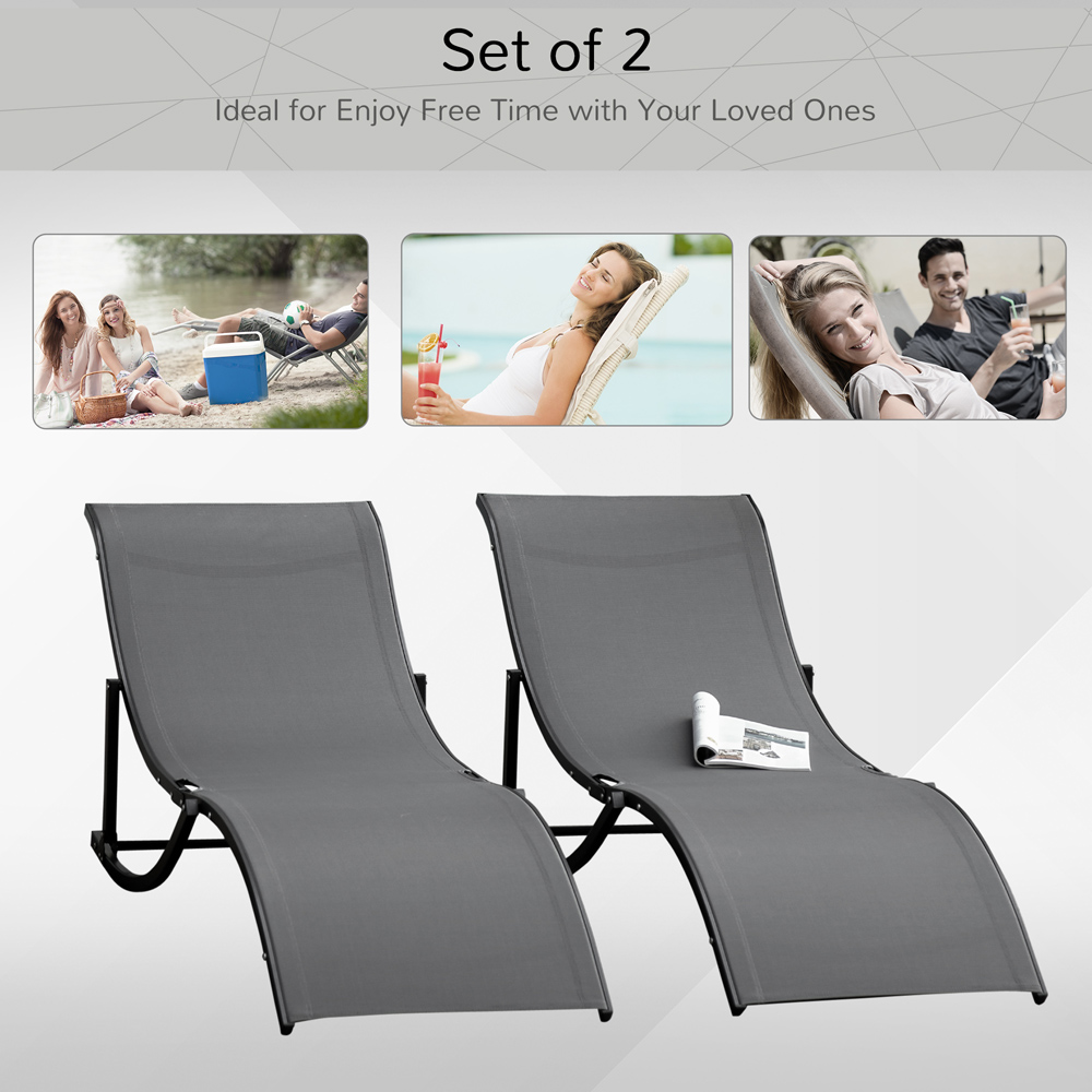 Outsunny Set of 2 Grey S-shaped Foldable Sun Lounger Image 4