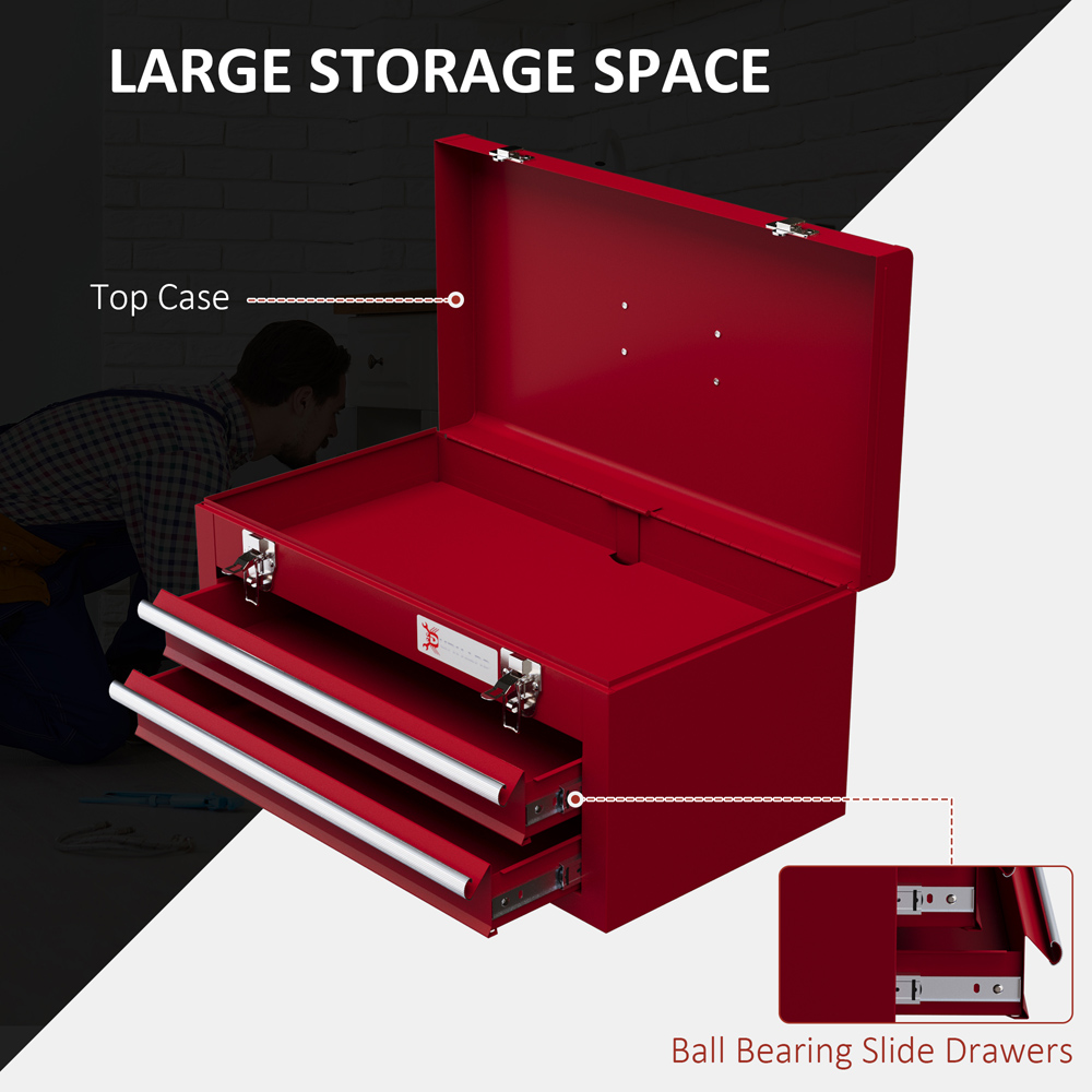 Durhand 2 Drawer Red Lockable Metal Tool Chest Image 5