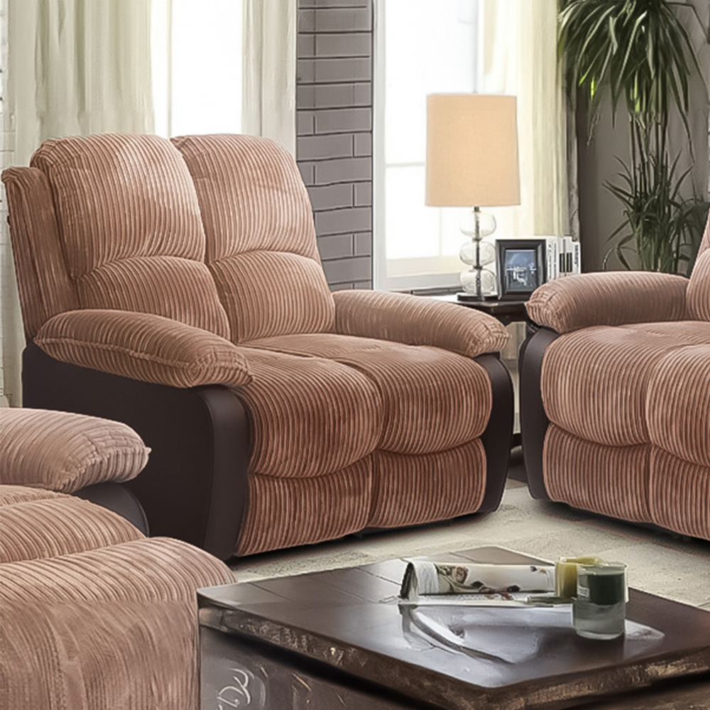 Brooklyn 5 Seater Brown Jumbo Cord Manual Recliner Sofa Set Image 2
