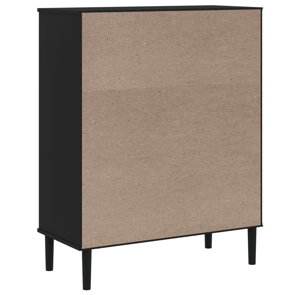 vidaXL Senja Single Door 2 Drawer 6 Shelf Black Solid Pine Wood Rattan Look Highboard Image 8