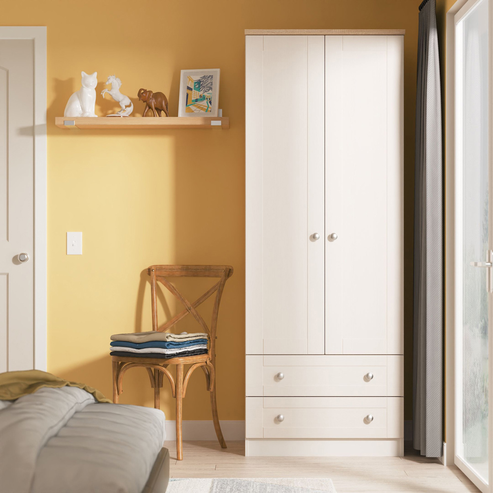 Crowndale Sussex 2 Door 2 Drawer Kashmir Ash and Bardolino Oak Tall Wardrobe Ready Assembled Image 9