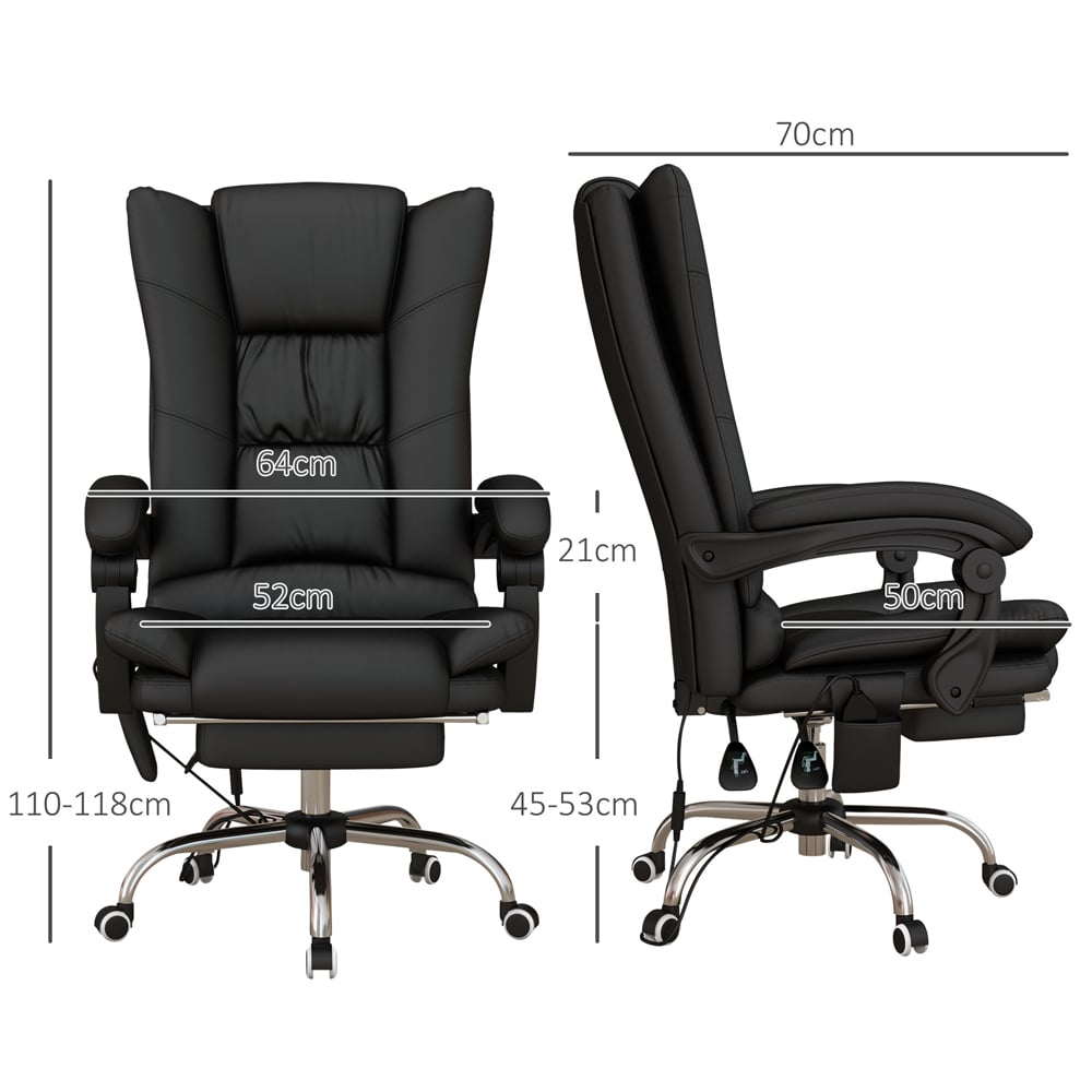 Portland Black PU Leather Vibration Massage and Heat Office Chair Image 9
