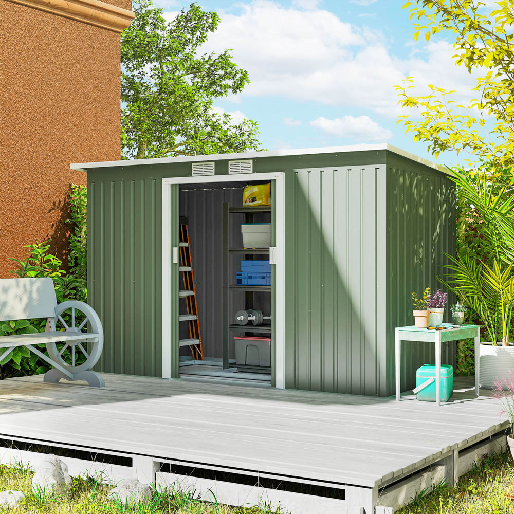 Outsunny 9 x 4ft Light Green Metal Pent Garden Shed Image 2
