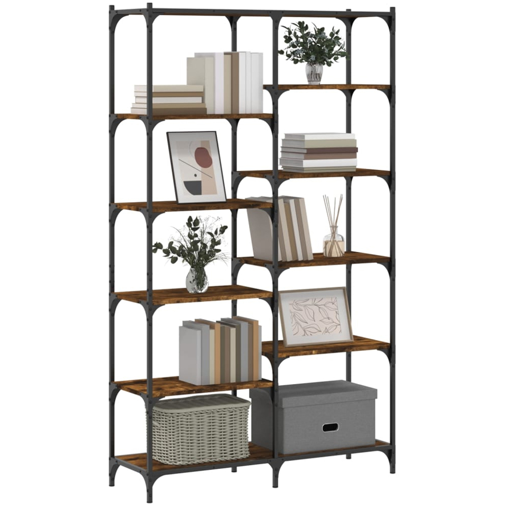 vidaXL 10 Open Shelf Smoked Oak Bookshelf Image 3