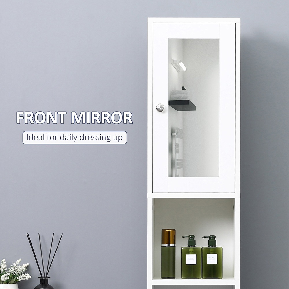 Kleankin White 2 Door 3 Shelf Mirrored Tall Floor Cabinet Image 6