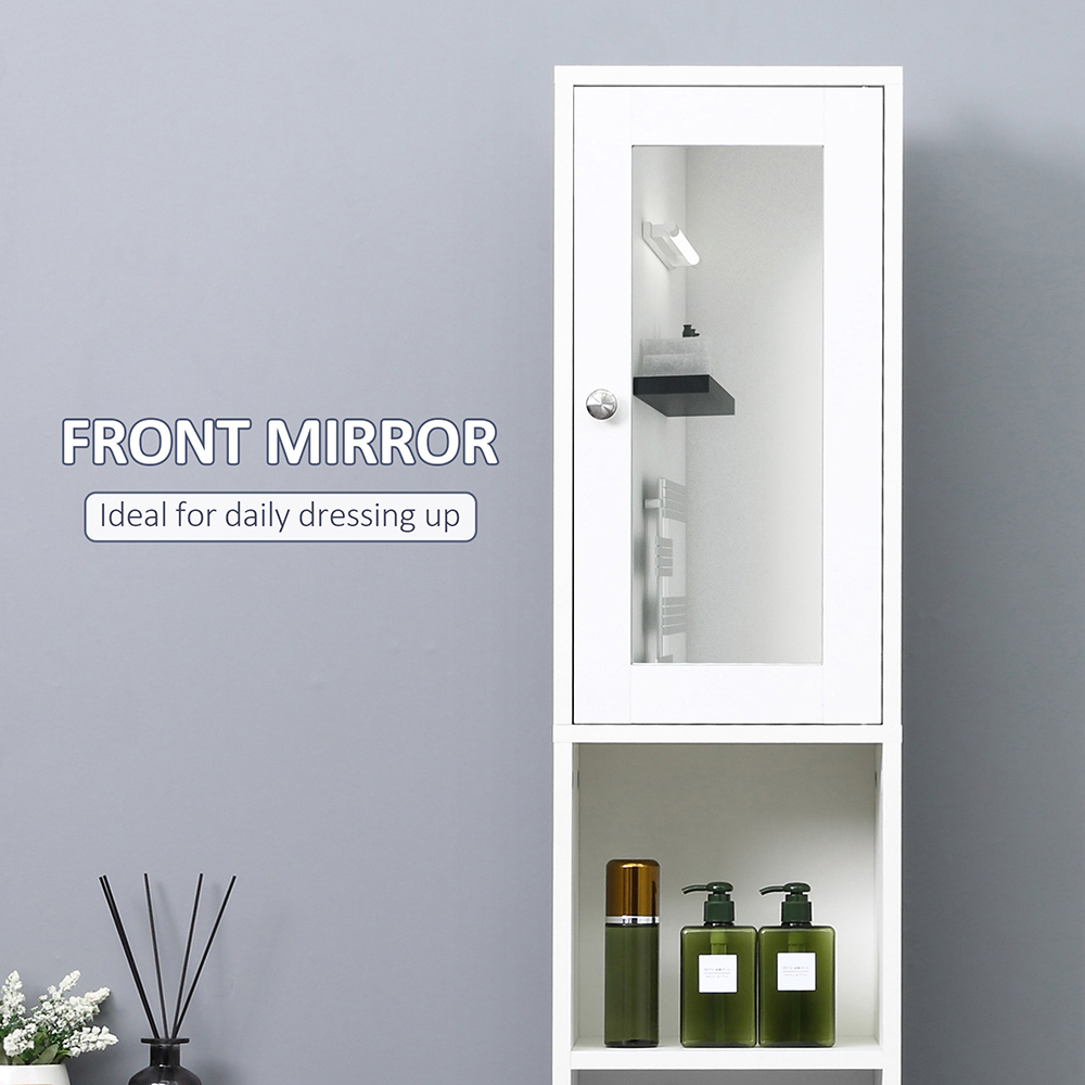 Kleankin 2 Door White Mirrored Tall Floor Cabinet Image 6