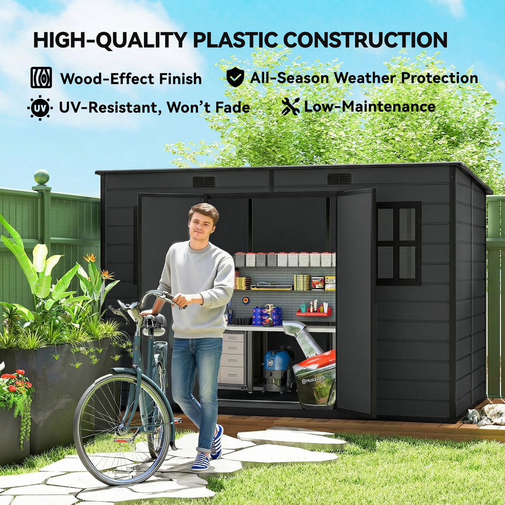 Outsunny 10 x 6ft Dark Grey Pent Garden Shed with Built-In Floor Image 7