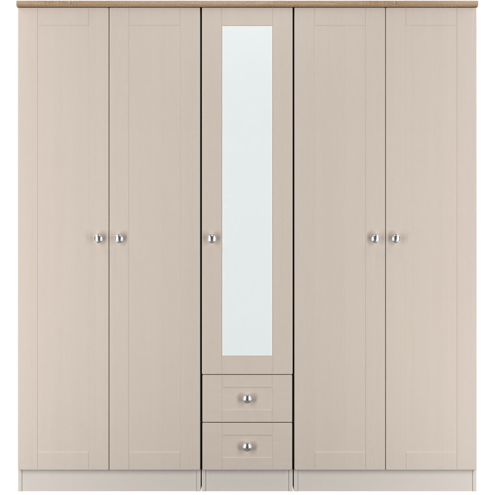Crowndale Sussex 5 Door 2 Drawer Kashmir Ash and Bardolino Oak Tall Mirror Wardrobe Ready Assembled Image 2