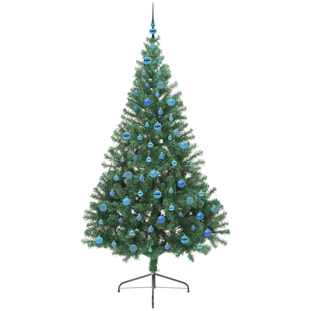 vidaXL Pre-Lit Blue Baubles Green Artificial Christmas Tree 8ft Image 4