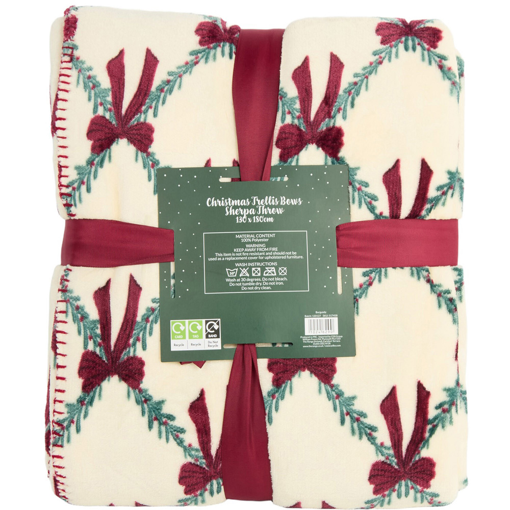 Christmas Trellis Bows Sherpa Throw Image 2