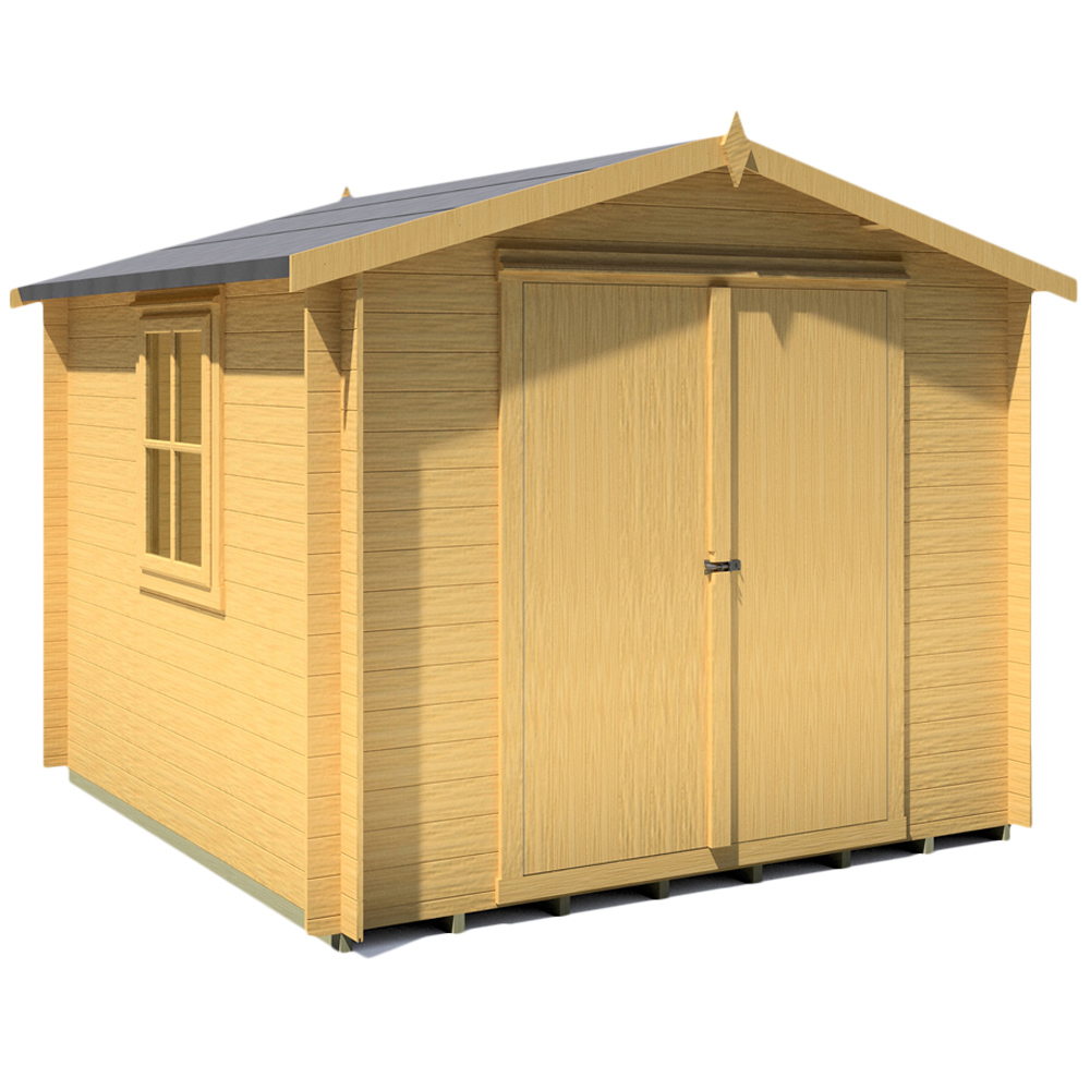 Shire Bradley 9 x 9ft Double Door Pressure Treated Wooden Log Cabin Image 1